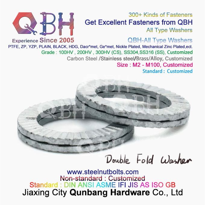 QBH DIN127 F959 DIN434 DIN436 NFE25-511 स्प्रिंग टेपर ग्राउंडिंग सीरेटेड डबल फोल्ड सेल्फ लॉक लॉकिंग वाशर 0
