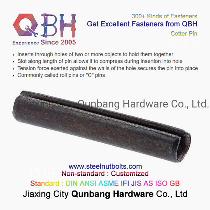 QBH स्लॉटेड स्प्रिंग पिन कार्बन स्टील ZP/YZP/PLAIN/BLACK/HDG Dacromet Geomet Nickle प्लेट रोल कोटर पिन "C" पिन 0