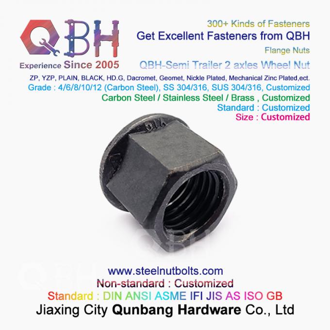QBH ब्लैक सेमी ट्रेलर 2 एक्सल्स नॉन-सेरेटेड फ्लेंज व्हील हब नट 1