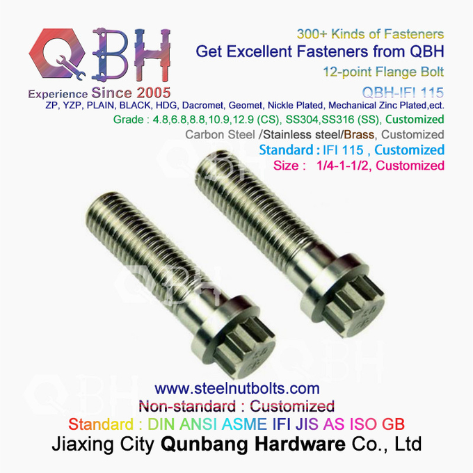 QBH 1 / 1-1-1 / 2 IFI 115 कार्बन स्टील / स्टेनलेस स्टील 12 प्वाइंट स्क्रू IFI115 निकला हुआ किनारा तख़्ता बोल्ट 0
