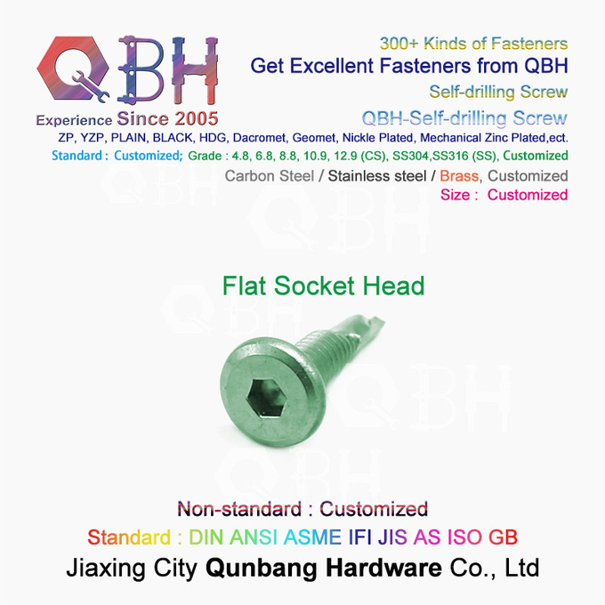 QBH कलर जिंक प्लेटेड हेक्स सॉकेट ग्रूव बिग फ्लैट हेड सेल्फ-ड्रिलिंग स्क्रू 1