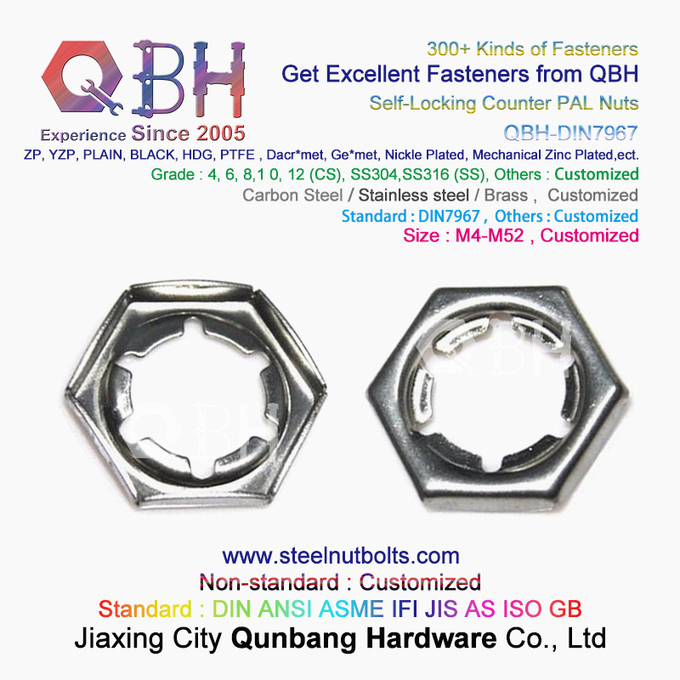 QBH DIN 7967 M4 से M52 ब्लैक 6 लॉकिंग टीथ कार्बन स्टील / स्टेनलेस स्टील सेल्फ लॉक काउंटर नट / पलनट 5