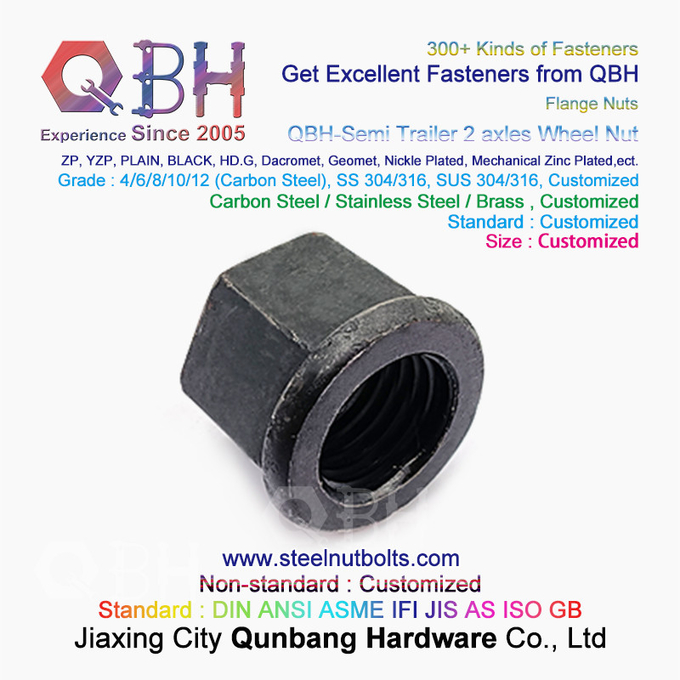 QBH ब्लैक सेमी ट्रेलर 2 एक्सल्स नॉन-सेरेटेड फ्लेंज व्हील हब नट 0