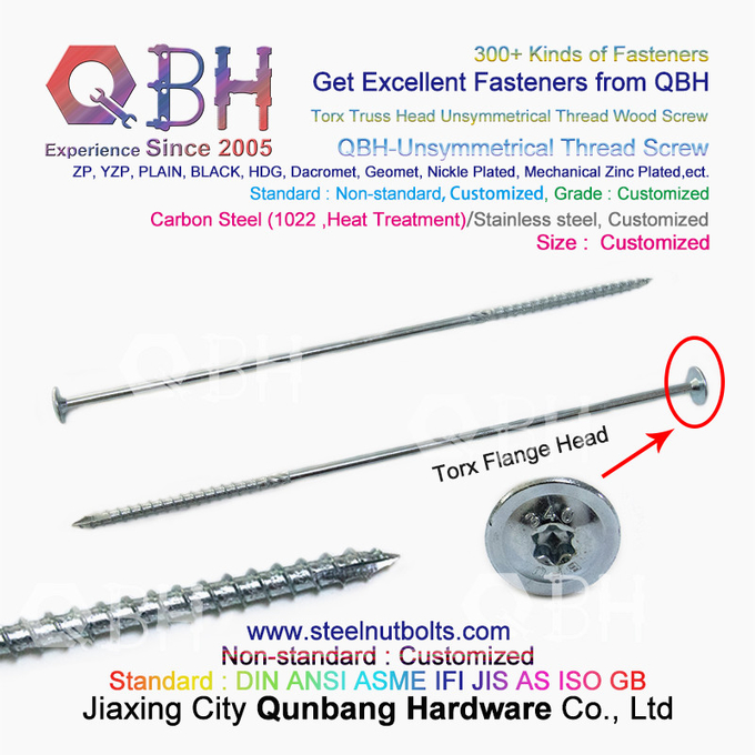 QBH राउंड वॉशर ट्रस हेड टॉर्क्स कार्बन स्टील अनसिमेट्रिकल थ्रेड वुड स्क्रू 3