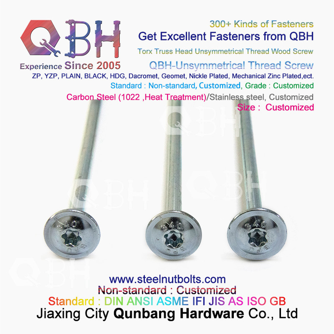 QBH राउंड वॉशर ट्रस हेड टॉर्क्स कार्बन स्टील अनसिमेट्रिकल थ्रेड वुड स्क्रू 0