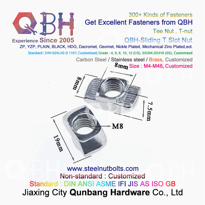QBH 4040 सीरीज एल्यूमिनियम एल्यूमिनियम मिश्र धातु प्रोफाइल हैमर स्लाइडिंग टी स्लॉट नट 2